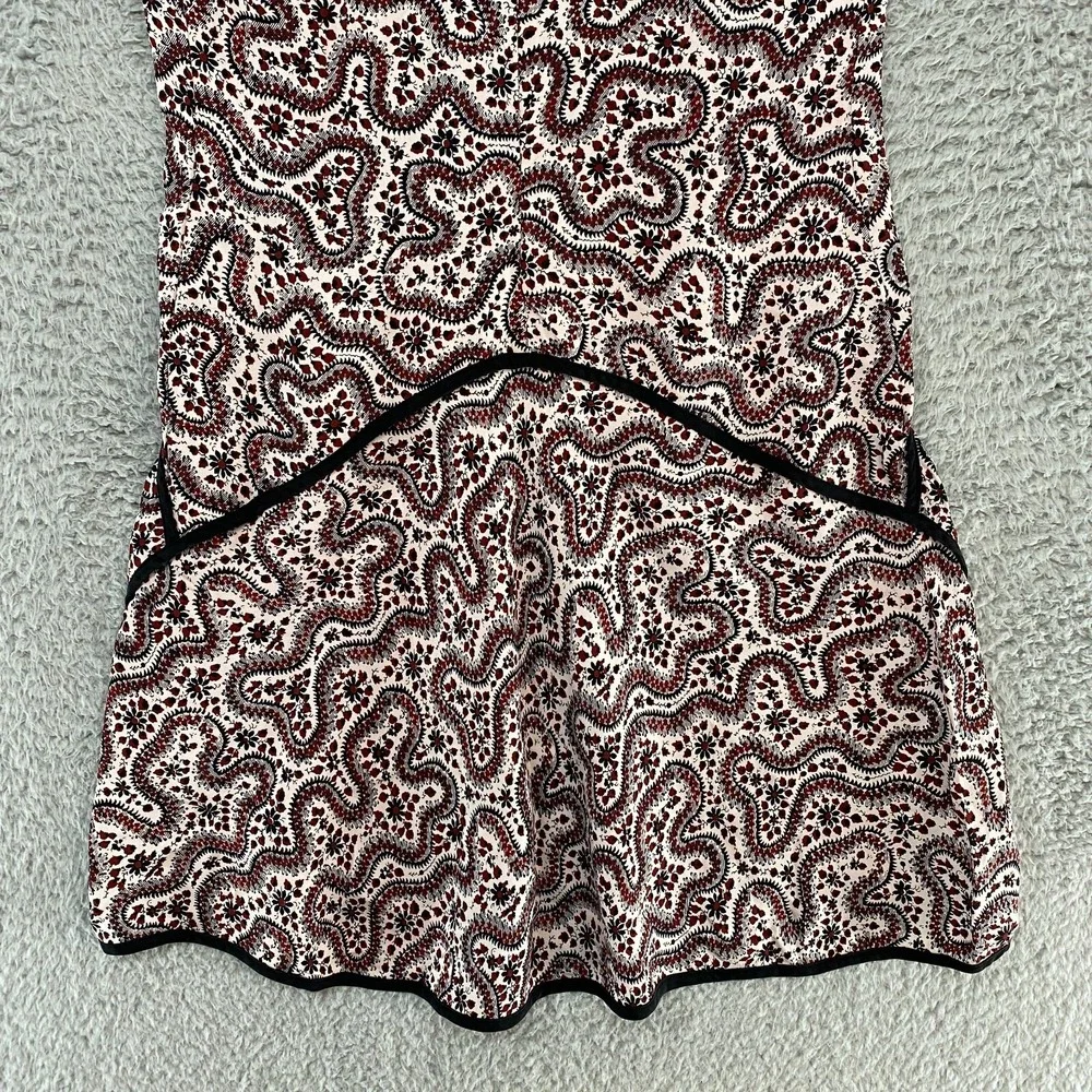 ALC Dress Womens 4 Floral Zip Up 100% Silk Short Sleeve Piping‎ Red Black White